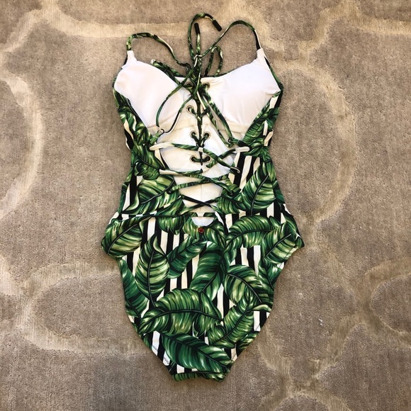 Red Carter Havana Leaf Lace-up One Piece Swimsuit - Picture 3 of 8